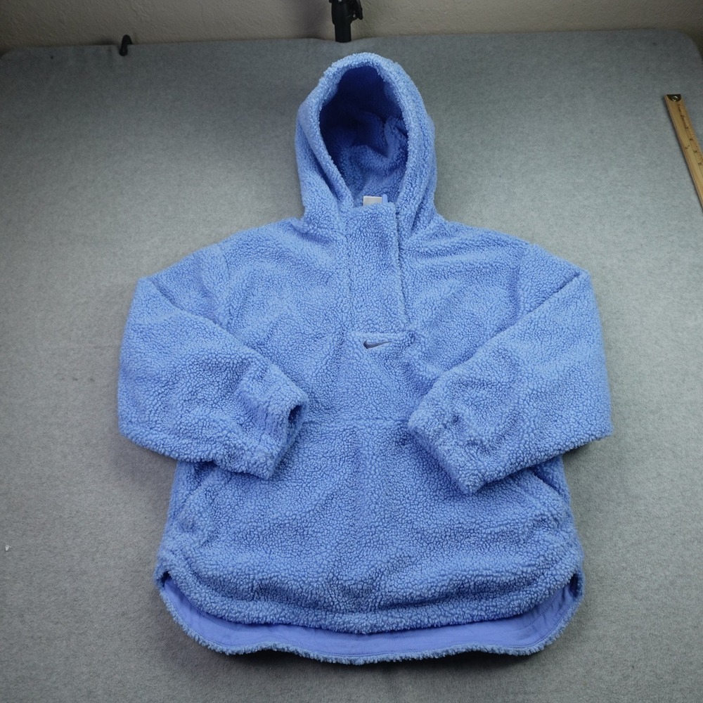 Nike Hoodie Womens Large Blue Therma-FIT Fleece Pullover Sherpa Cozy